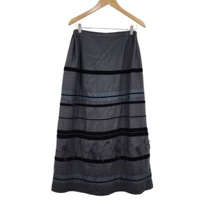 Krista Larson Women's Vintage 100% Linen Stripes Applique Maxi Skirt - OS
